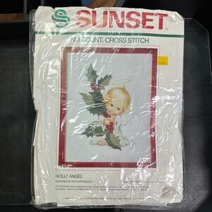 Sunset Holly Angel No Count Cross Stitch 8' X 10" Christmas Holiday *OPEN